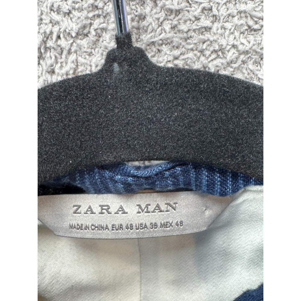 Zara Man Linen Blend Jacket Blue Pinstripe EUR 48 USA 38 - Picture 2 of 7